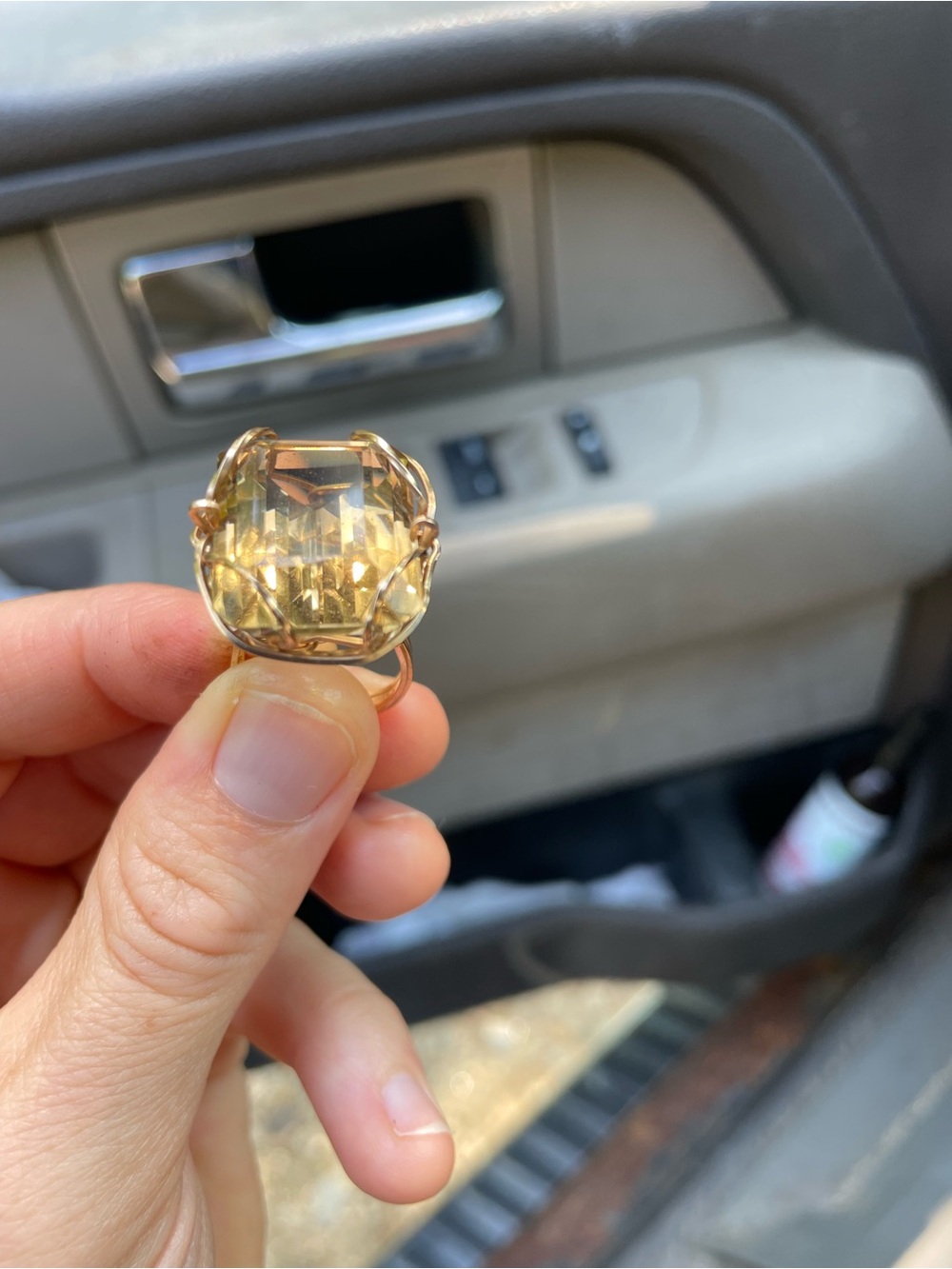 Gold-Tone Cocktail Ring with Large Smokey quartz step cut Stone